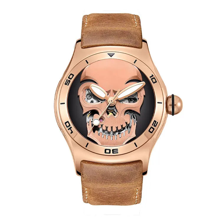 Wholesale Luxury Skeleton Ghost Decoration Dome-shaped Sapphire Stainless Steel Automatic Mechanical Watch High End Supplier