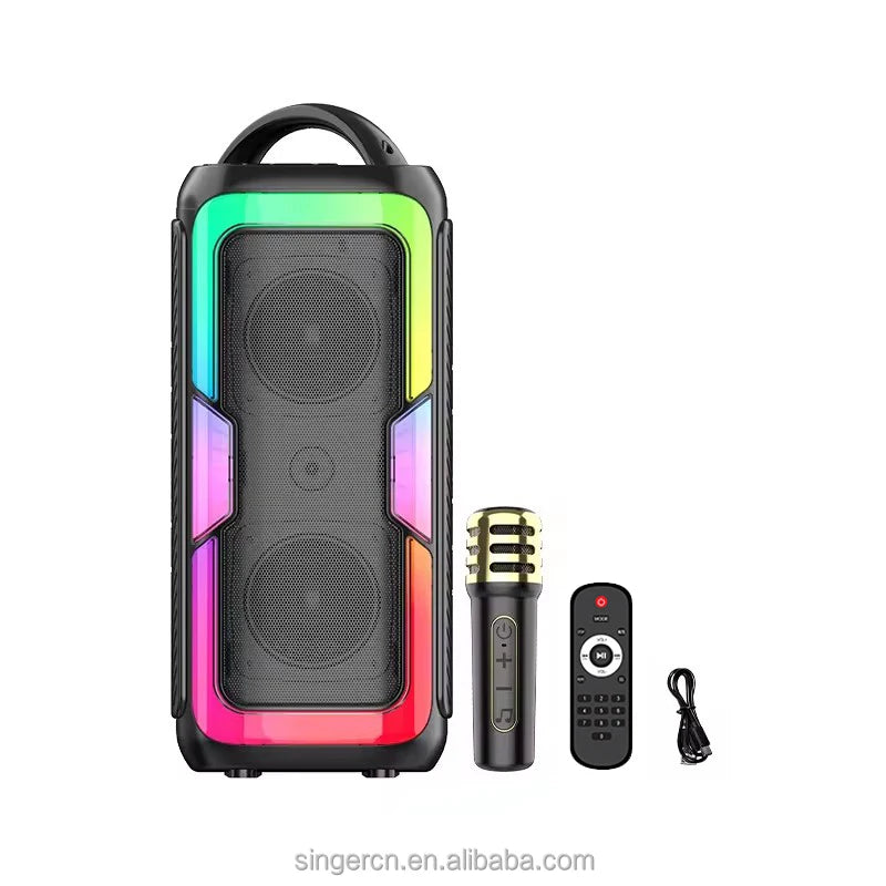 Bluetooth Speaker -JQS4407 Portable Dual 4 Inches Battery Powered Rechargeable USB AUX Party Bt Speaker with Optical Input Led Speakers