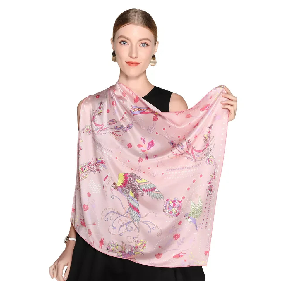 Manufacture of High Quality 90X90 Small 9 Printing Multi-Purpose Headscarf Women'S Silk Scarf