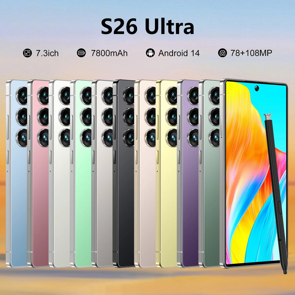 S26 Ultra smartphone featuring a 7.3 inch display, 1TB storage, and 5G dual SIM unlocked connectivity
