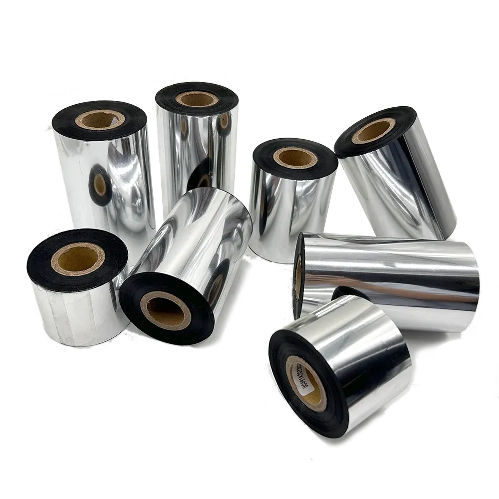 Waterproof vinyl sticker rolls assortment, silver rolls with black cores and brown center