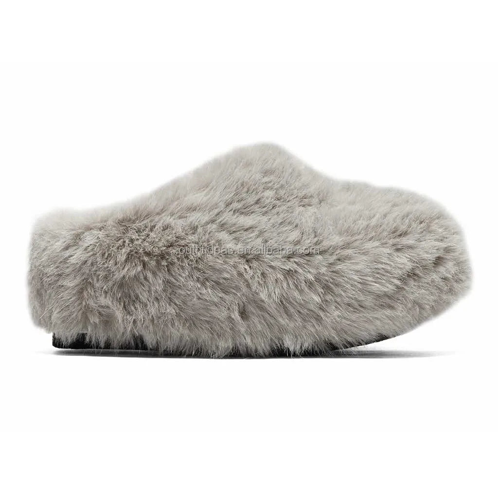 Winter Warm Shoes Cold Round Toe Luxury Unisex Men Snow Clog Warm Clog Fur Black Shearling Slippers Women Black Fur Clog
