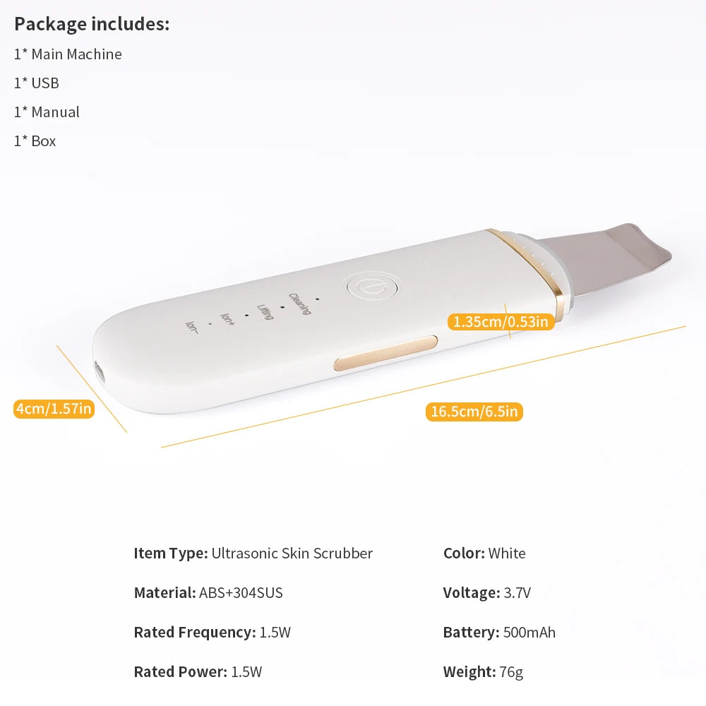 Ultrasonic Facial Skin Scrubber | Professional Deep Cleaning Spatula Scrubs Treatments Tidesmit