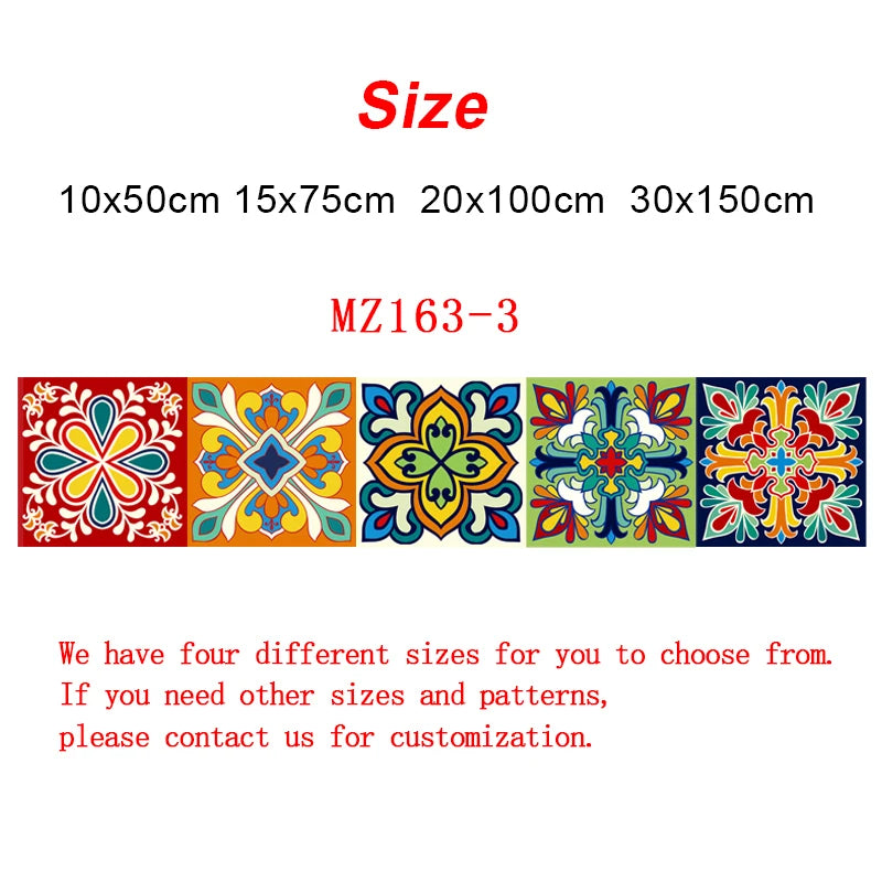 Size chart for colorful tile wall sticker variant MZ163-3, four dimension options