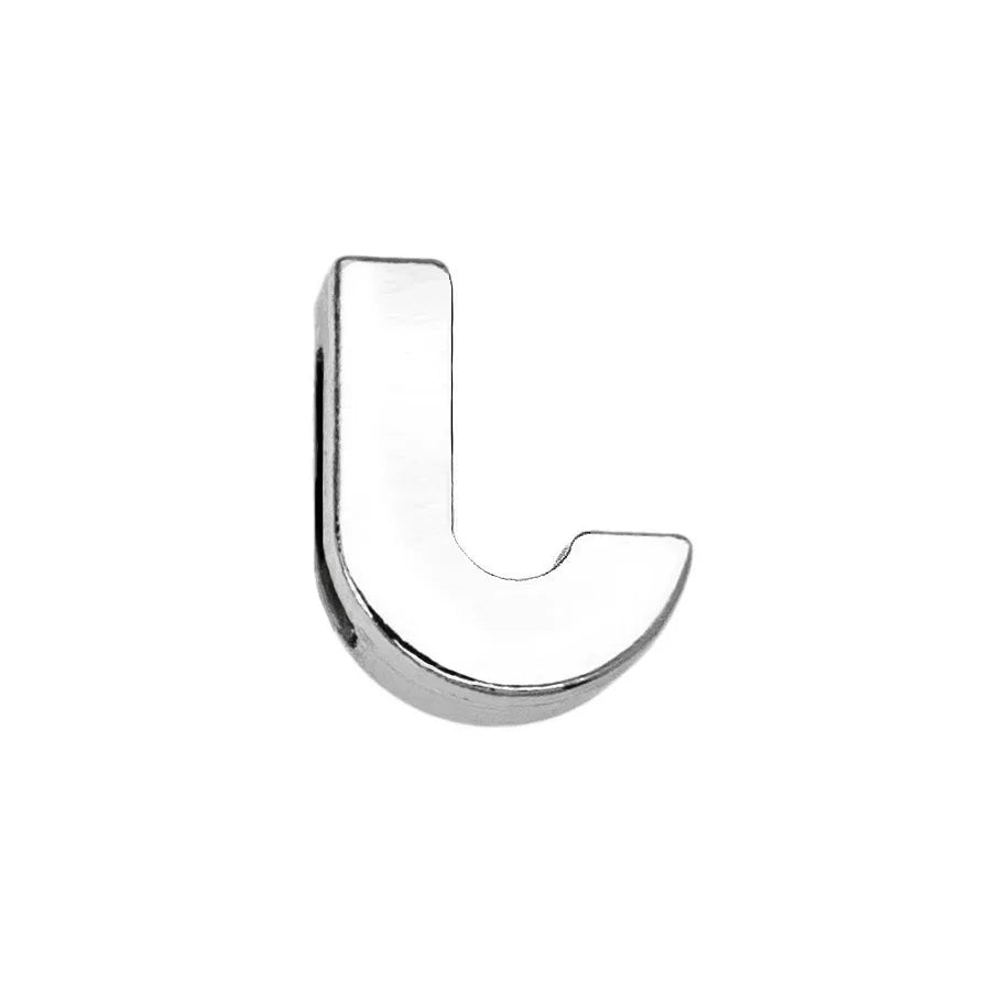 Silver letter J slide charm for 8mm pet collars, perfect for custom DIY personalized dog or cat accessory names.