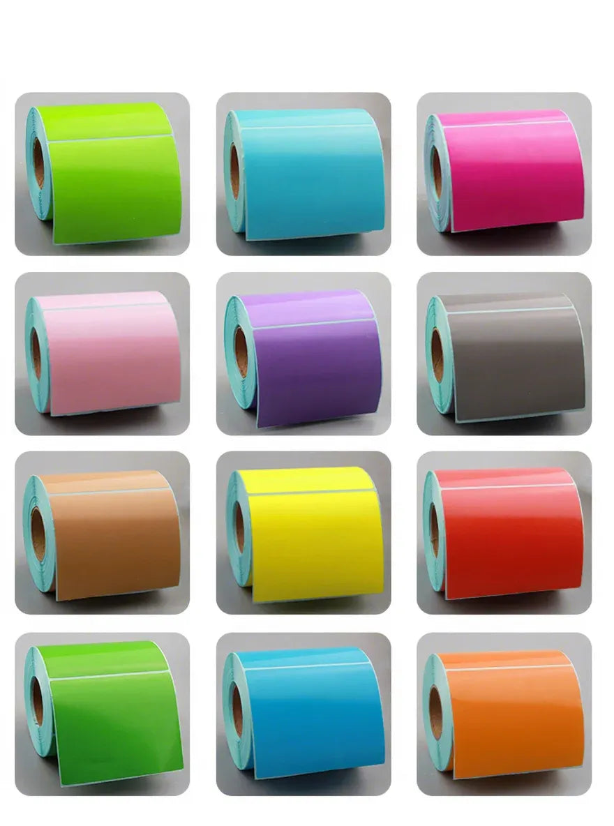 Color label stock rolls, 12 assorted shades, direct thermal waterproof labels