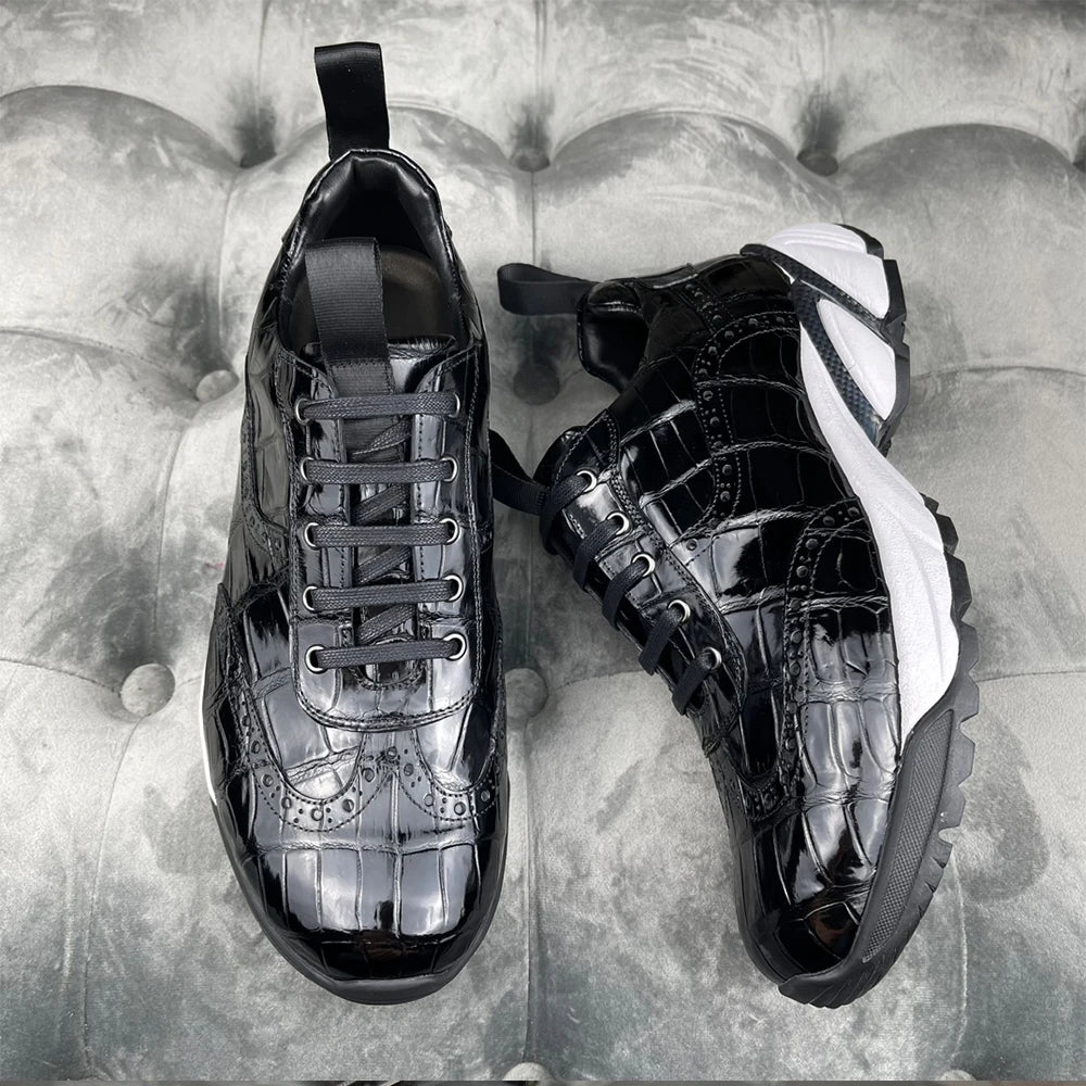 Trendy Crocodile Skin Leather Shoes Luxury Fashion Sneakers Rubber Sole Walking Style Shoes Sport Casual Shoes for Men
