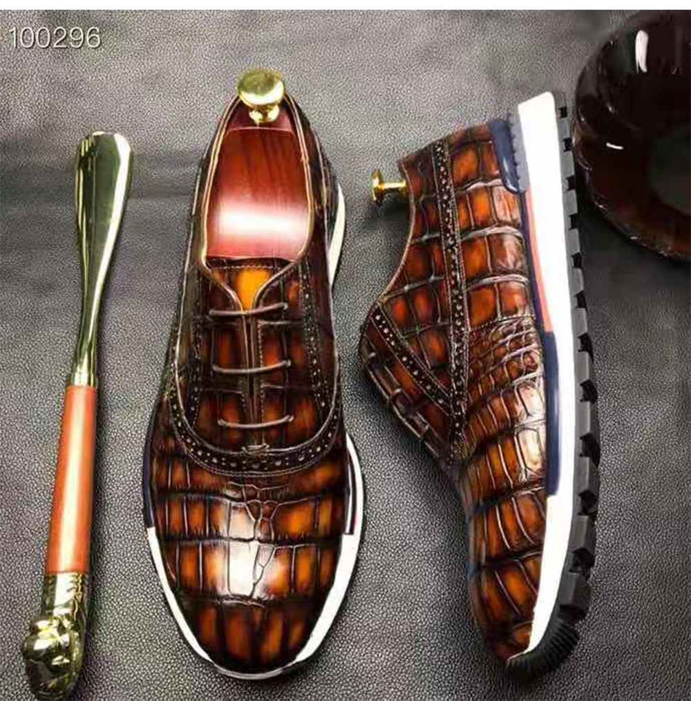 High Quality Elegant Men Shoes Sneakers Luxury Genuine Crocodile Leather Men Walking Shoes Goodyear Custom Business Mens Shoes