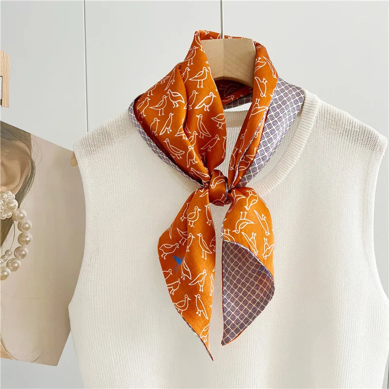 Newest Designs 100% Mulberry Silk Neck Scarf Stylish Long Scarves Oblique Satin Elegant Pure Silk Scarf for Women
