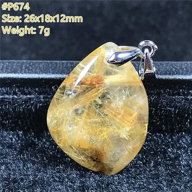 Natural Gold Rutilated Quartz Sterling Silver Pendant Necklace for Women & Men Healing Wealth Gift CCGTC Certified AAAAA