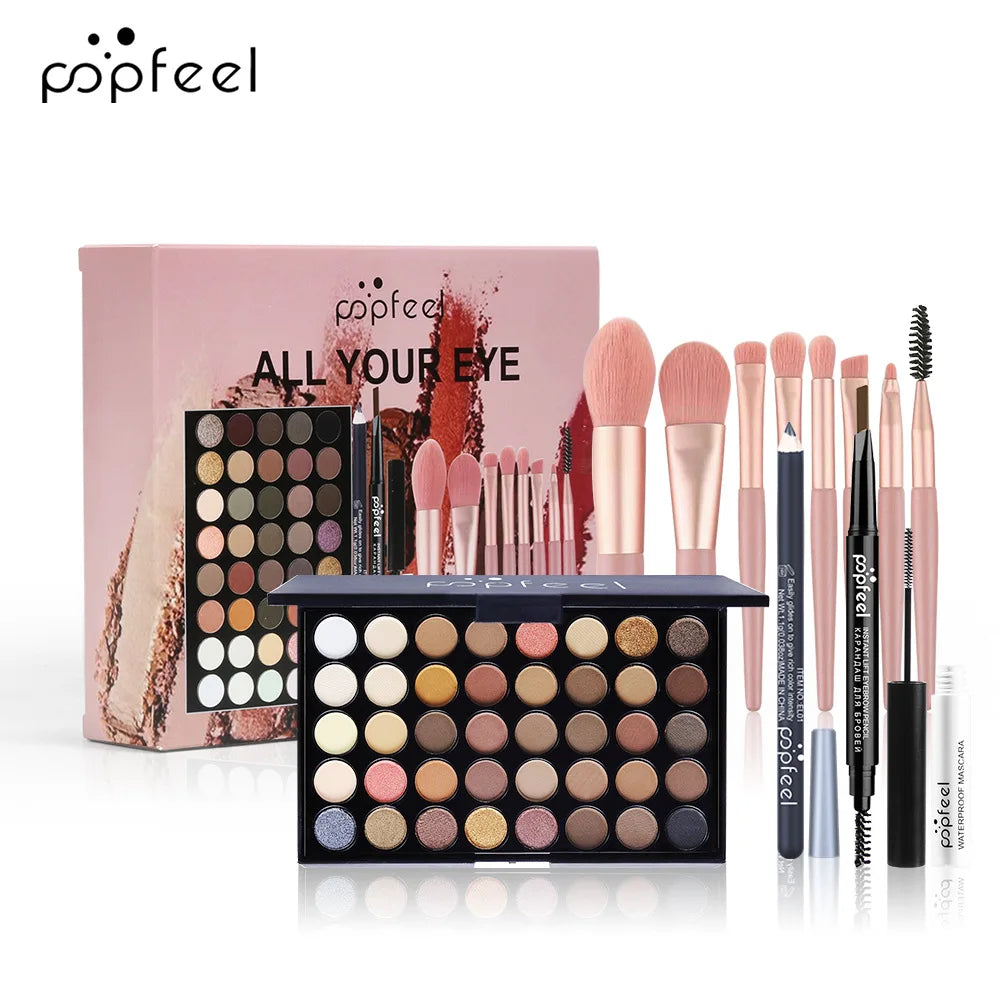 Wholesale Cheap and Good17 Styles Makeup Set Eyeshadow Lipstick Eyebrow Pencil Lip Gloss Makeup Brush Cosmetics Kit ALIBABA SET002A Tidesmit