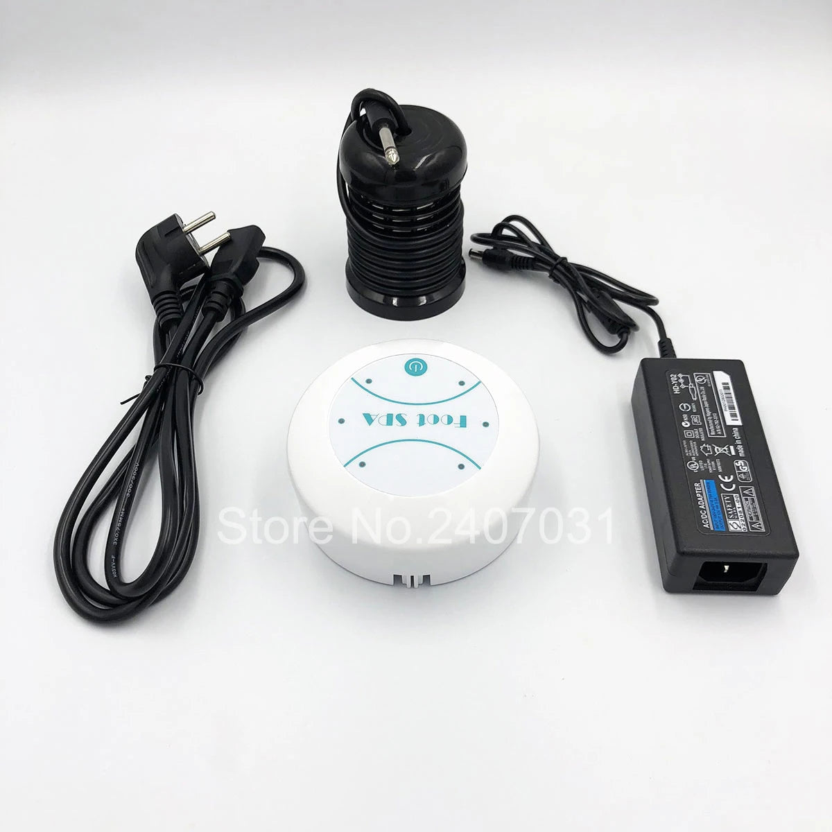 Electric ion detox foot spa machine with black array, white controller, and power adapter for home wellness therapy.
