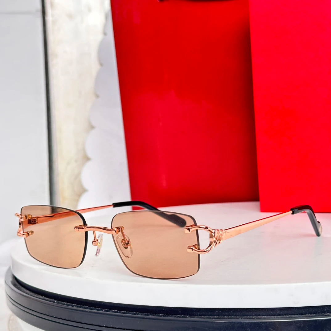 Luxury CT LOGO Rimless Sunglasses Gold Shades for Fashion Enthusiasts UV Protection Eyewear for Daily Commute Party Vacation