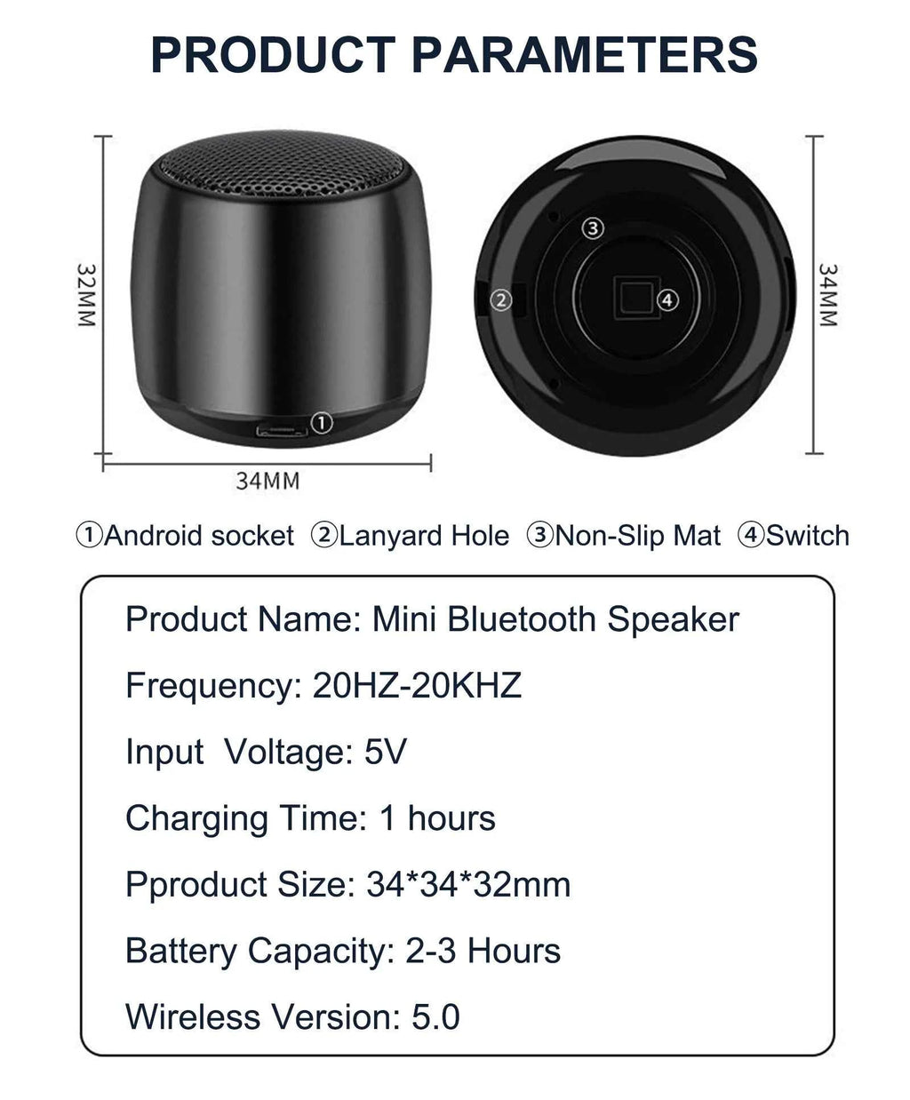 High Quality Portable Bluetooth Speakers 5W Wireless Bass Mini Size Cute Lanyard Home Theatre Mobile Phone Outdoor 1 Year My Store