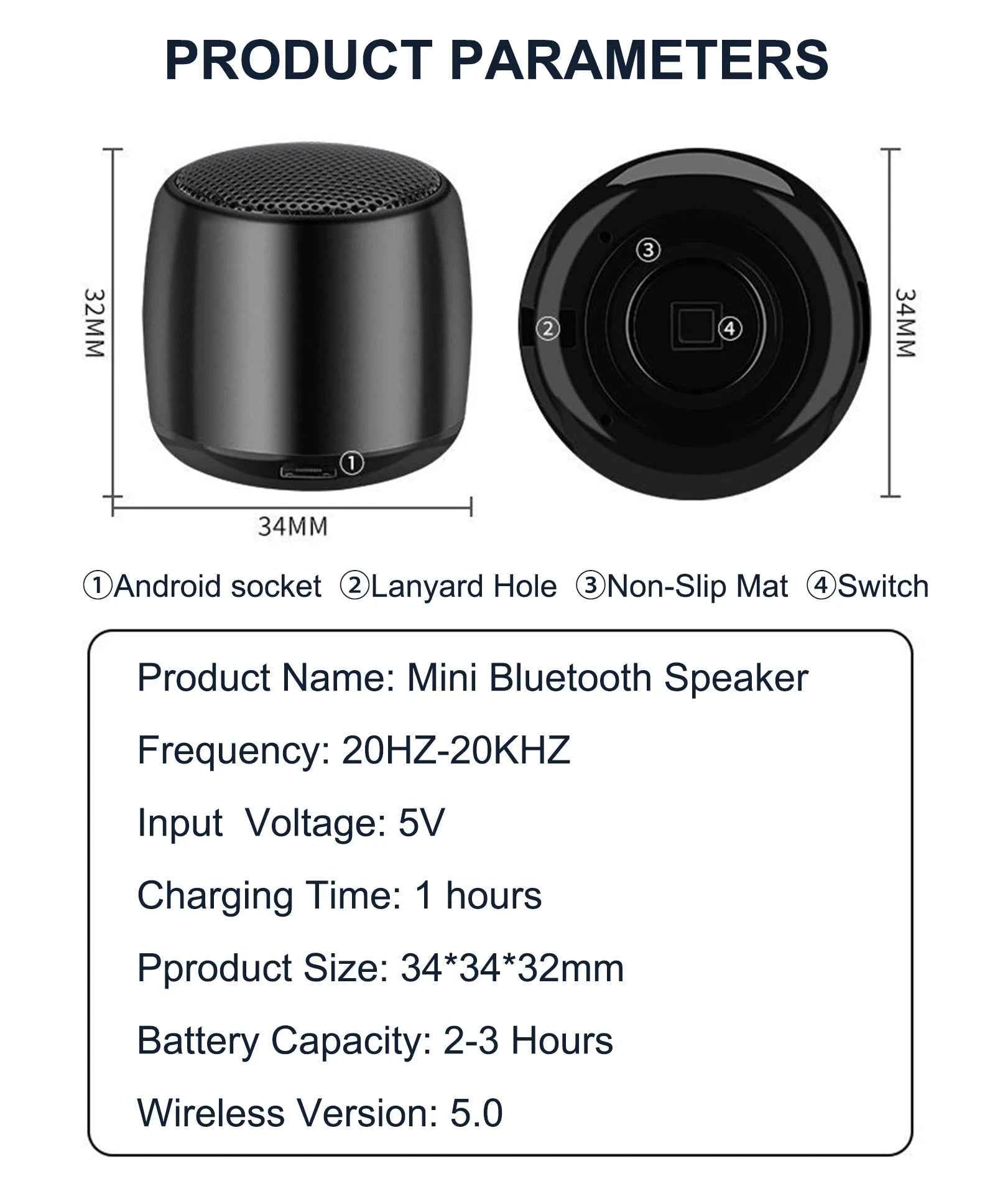 High Quality Portable Bluetooth Speakers 5W Wireless Bass Mini Size Cute Lanyard Home Theatre Mobile Phone Outdoor 1 Year My Store