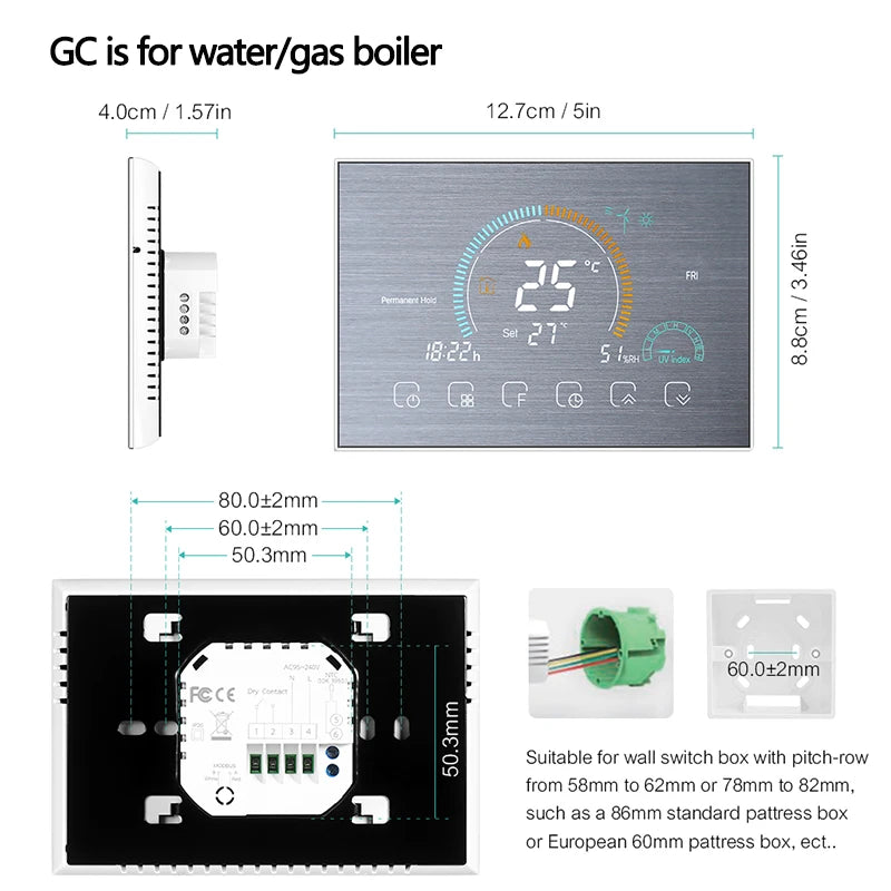 WiFi Smart Thermostat for Home Heating - Colorful Touchscreen Model Tidesmit