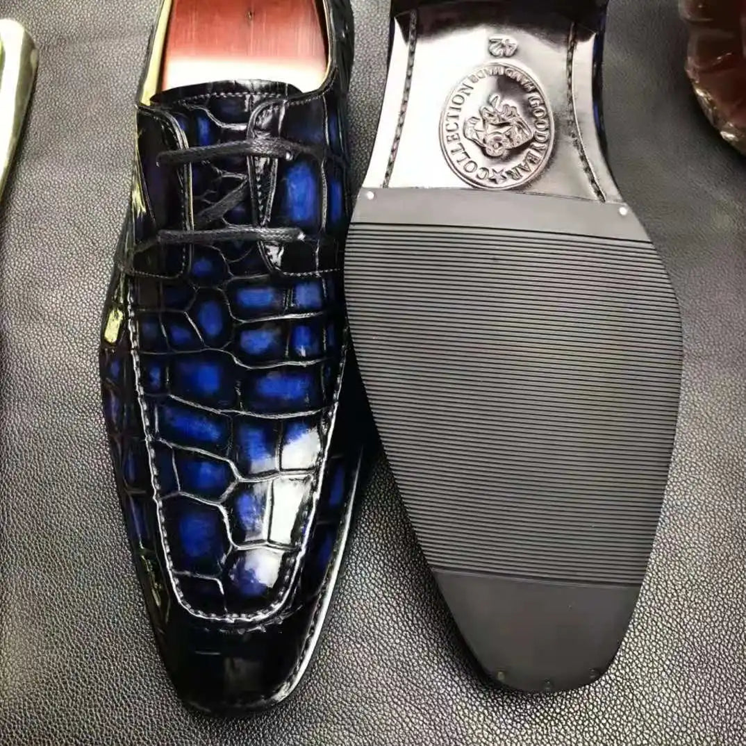 Italian Men Shoes Genuine Crocodile Leather Handmade Moccasin Lace-up Office Shoes Men Goodyear Men's Dress Shoes