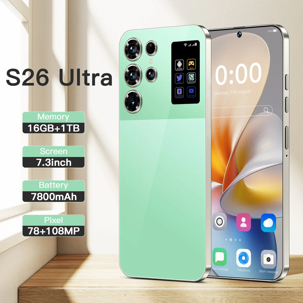 Hot Sales S26 Ultra Smart 5G Smartphone 16GB+1TB Cellphone  Android 14 7.3 Inch HD Screen Unlocked 4G+5G Connectivity Phone - Tidesmit