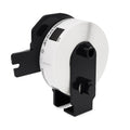 White thermal label tape roll with black cartridge, barcode label cassette style