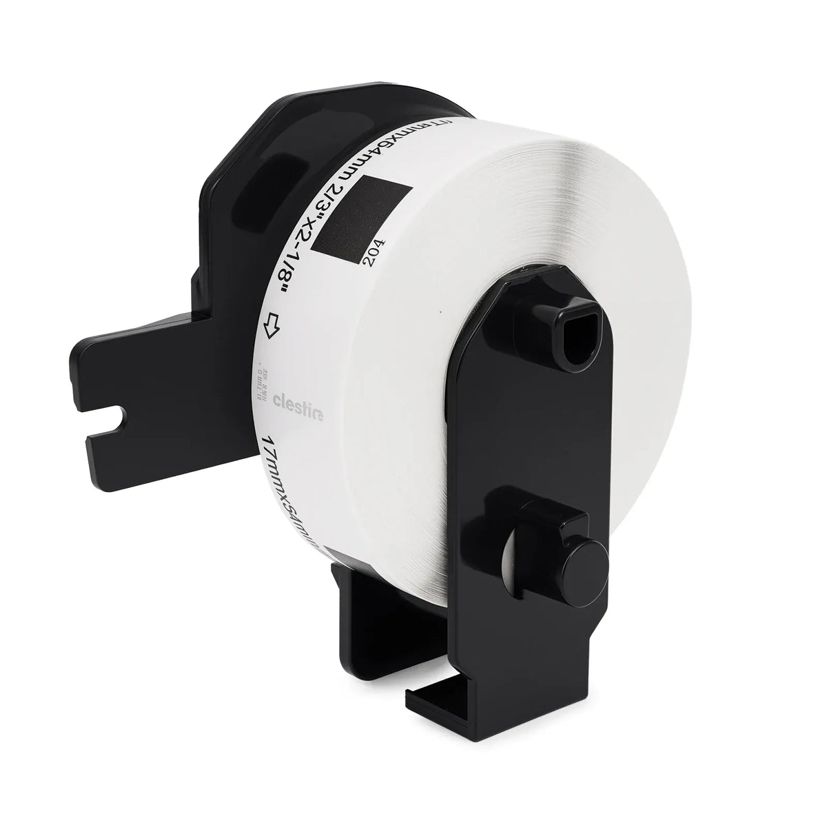 White thermal label tape roll with black cartridge, barcode label cassette style