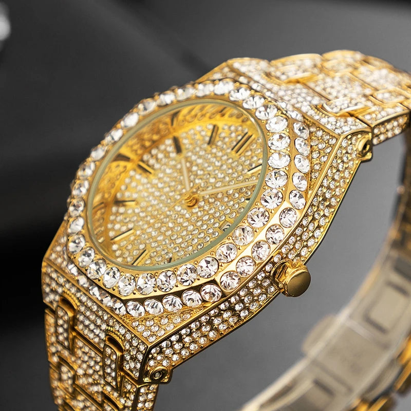 Customized Luxury 18K Gold Moissanite Watch Zircon Rose Gold Automatic Mechanical Watch