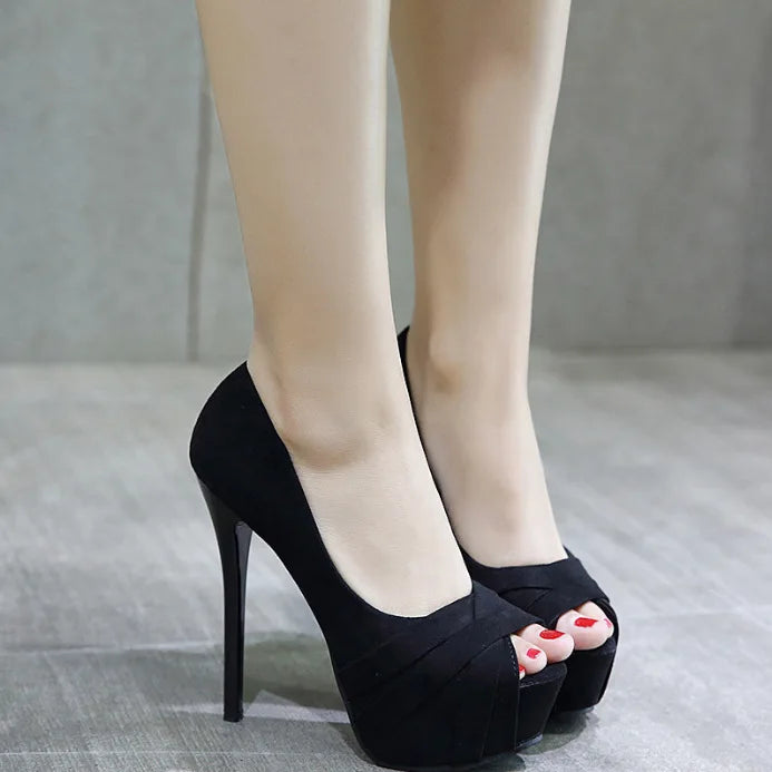 Ultra-high 10 cm Heels Slip-on Closure Waterproof Platform Light Solid Fish-mouth Design Single-strap Velvet Upper Rubber