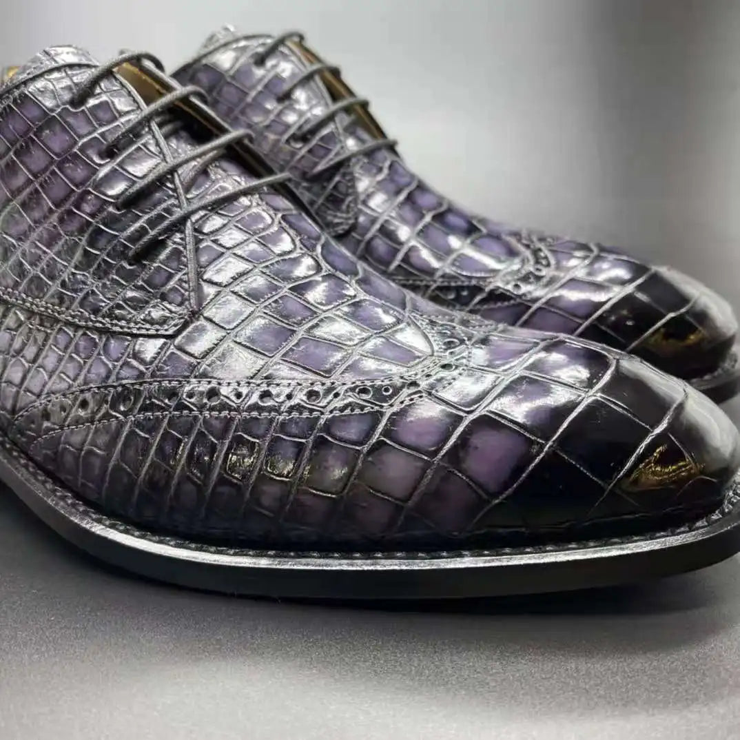 Luxury Designer Men's Dress Shoes Big Size Business Formal Shoes Men Party Footwear Genuine Crocodile Leather Handmade Shoes Men