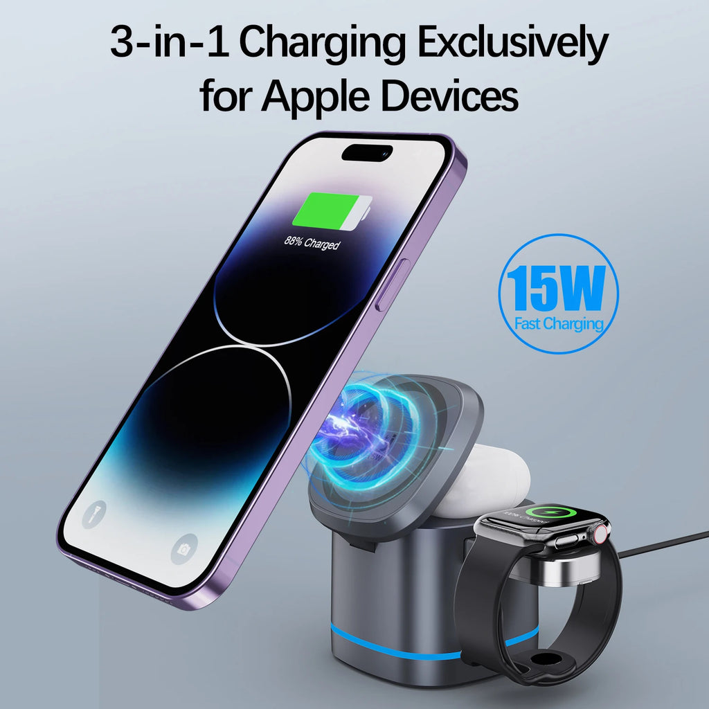 Power bank charger-3 in 1 Cube Foldable Wireless Charger 15W Fast Charging Stand Desktop Charging Station for Iphone 15 Pro Max Magnetic Portable Tidesmit
