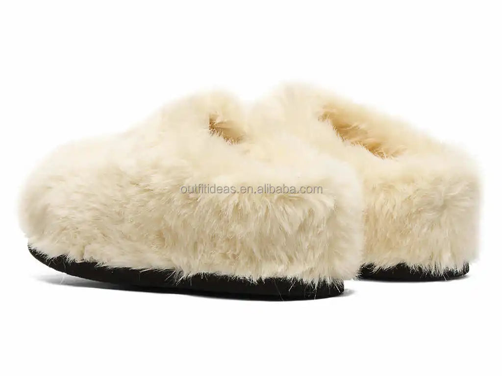 Winter Warm Shoes Cold Round Toe Luxury Unisex Men Snow Clog Warm Clog Fur Black Shearling Slippers Women Black Fur Clog