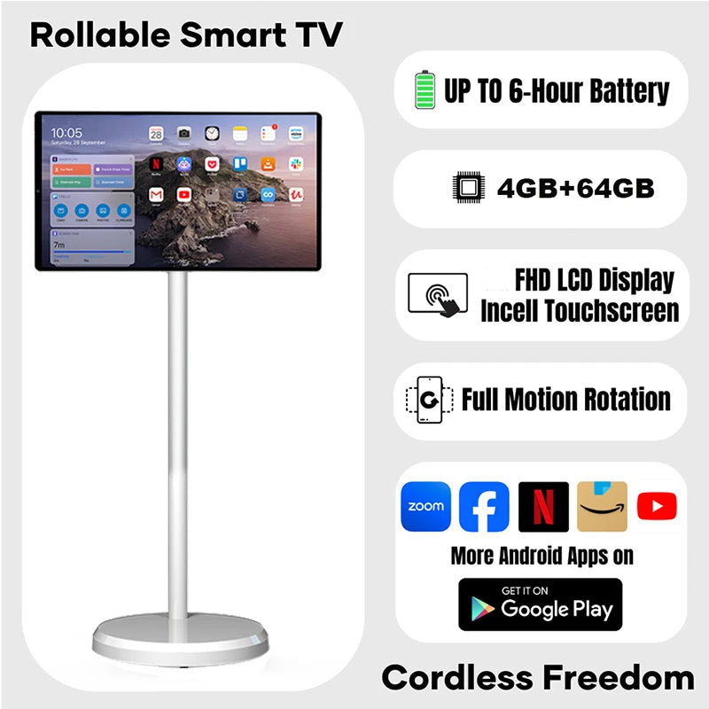21.5 Inch Portable Smart TV 8-Core CPU Android OS LED Touch Screen Built-In Speaker Mobile Monitor Rotatable Touch Screen TV