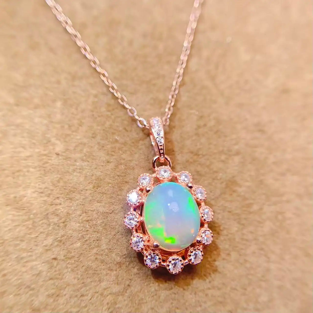 Hot Sale 925 Sterling Silver Natural Opal 18K Gold Plated Fine Fashion Vintage Custom Jewelry Pendant Necklaces for Women