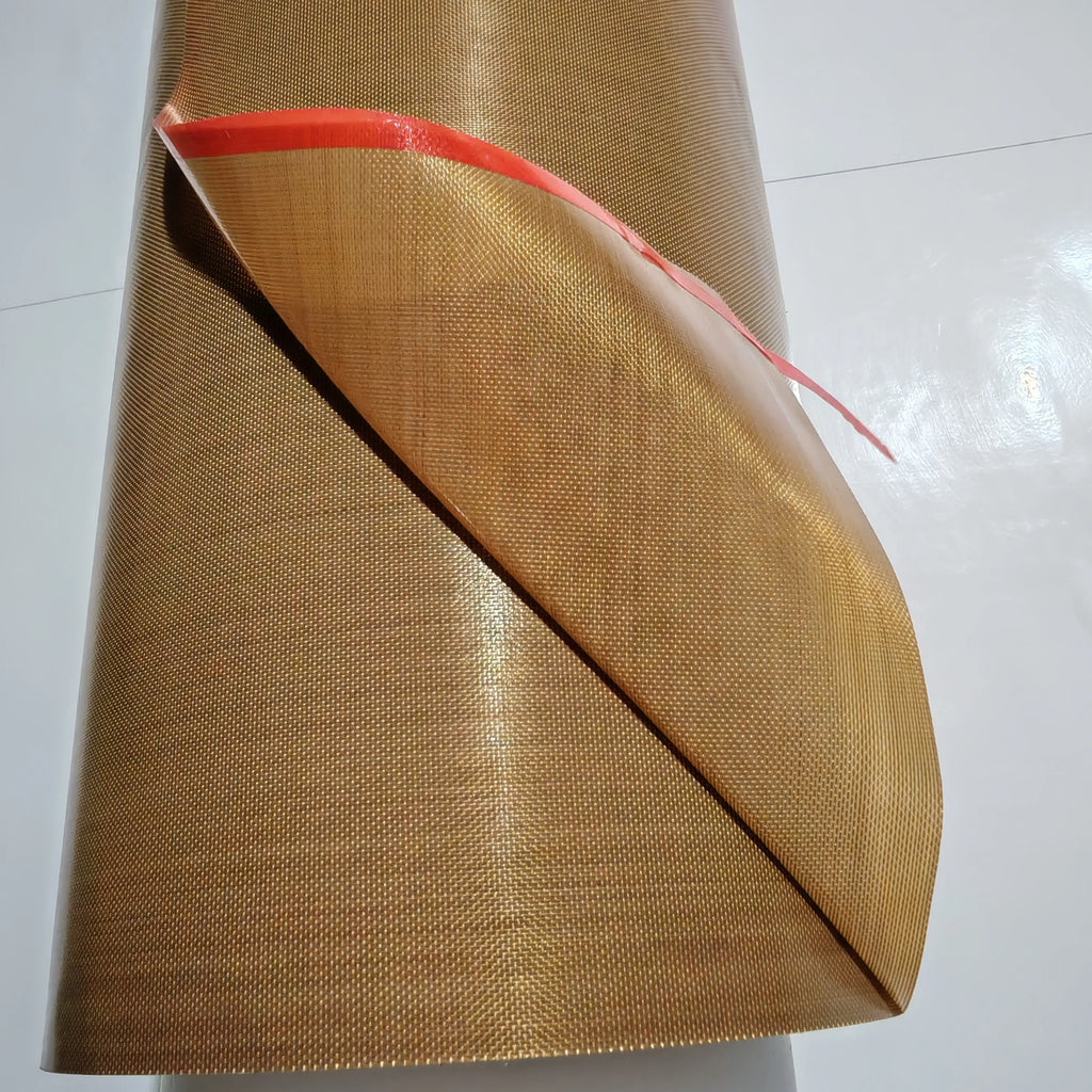 Brown PTFE tape roll with red sealing strip on the tape edge