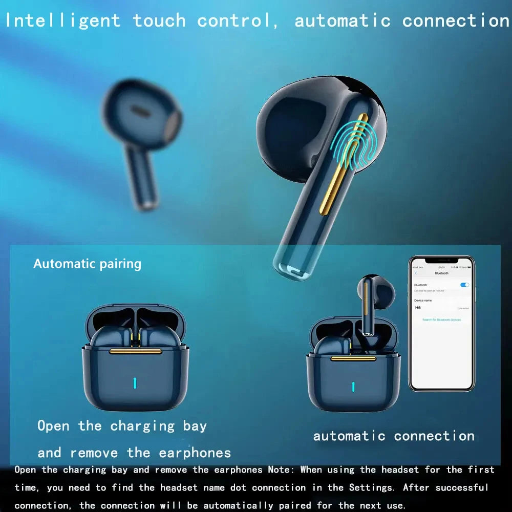 Sports Earphones H6 Wireless Earbuds Hifi Sound Gaming Headphones Waterproof TWS Headset With Microphone for Android IOS Tidesmit