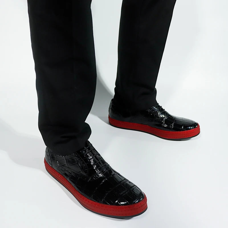 Top Grade Handmade Crocodile Leather Casual Shoes Men Custom Lace-up Luxury Men's Flat Shoes Fashion Sneakers Shoes for Men