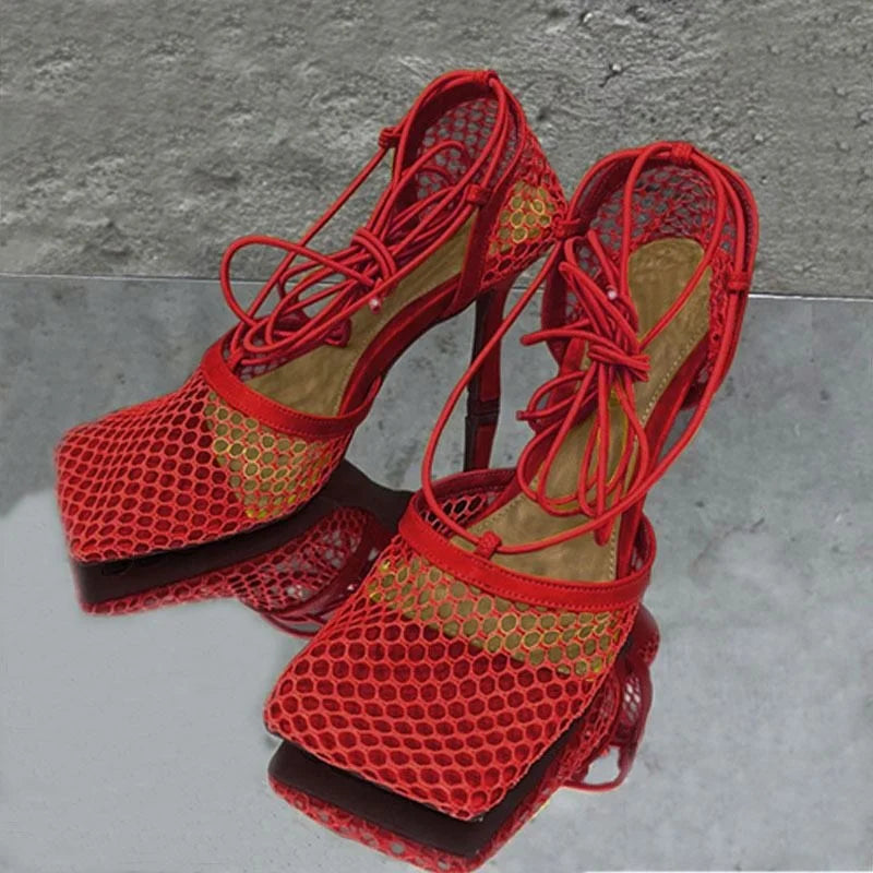 2026 Cute Party Club Hollow Out Mesh Luxury Heeled Sandals High Heels Shoes for Women