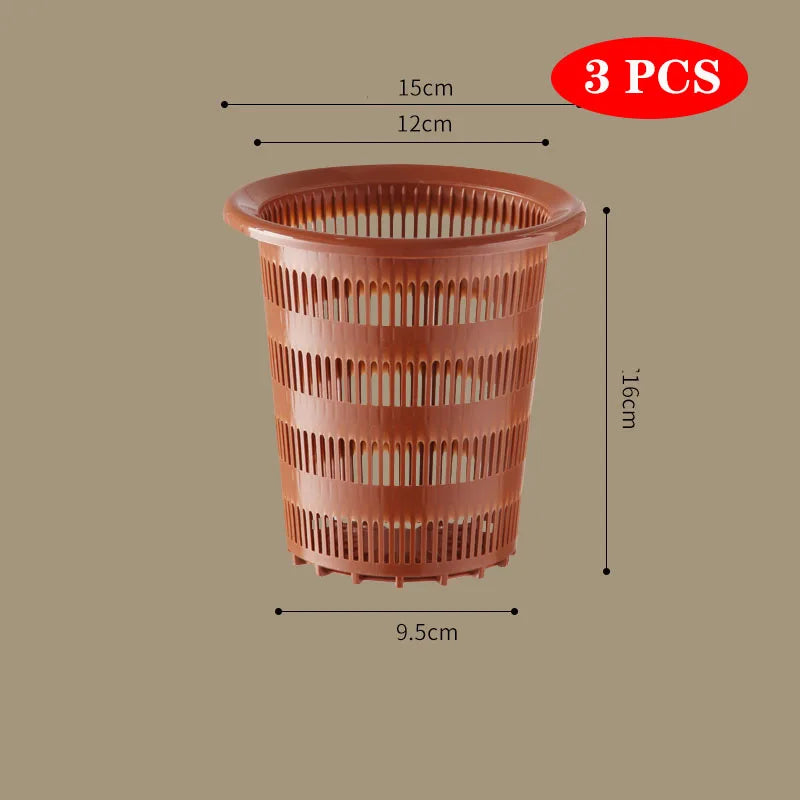 Brown plastic hydroponics mesh basket pot, 9.5 cm size, 3 pcs set