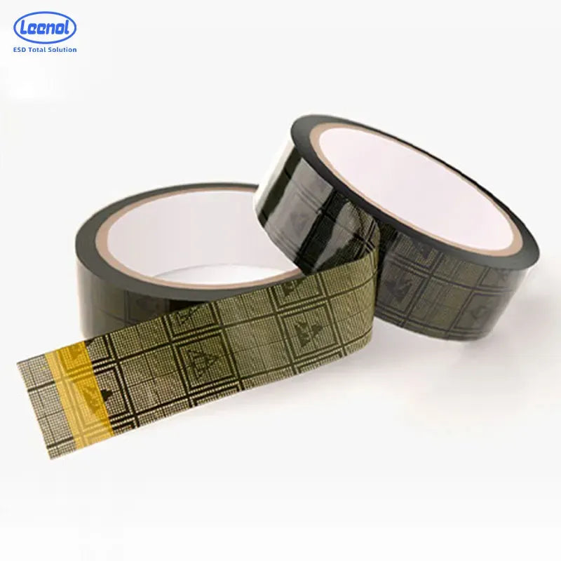 Black-backed tape rolls with olive-gray and yellow grid stripe