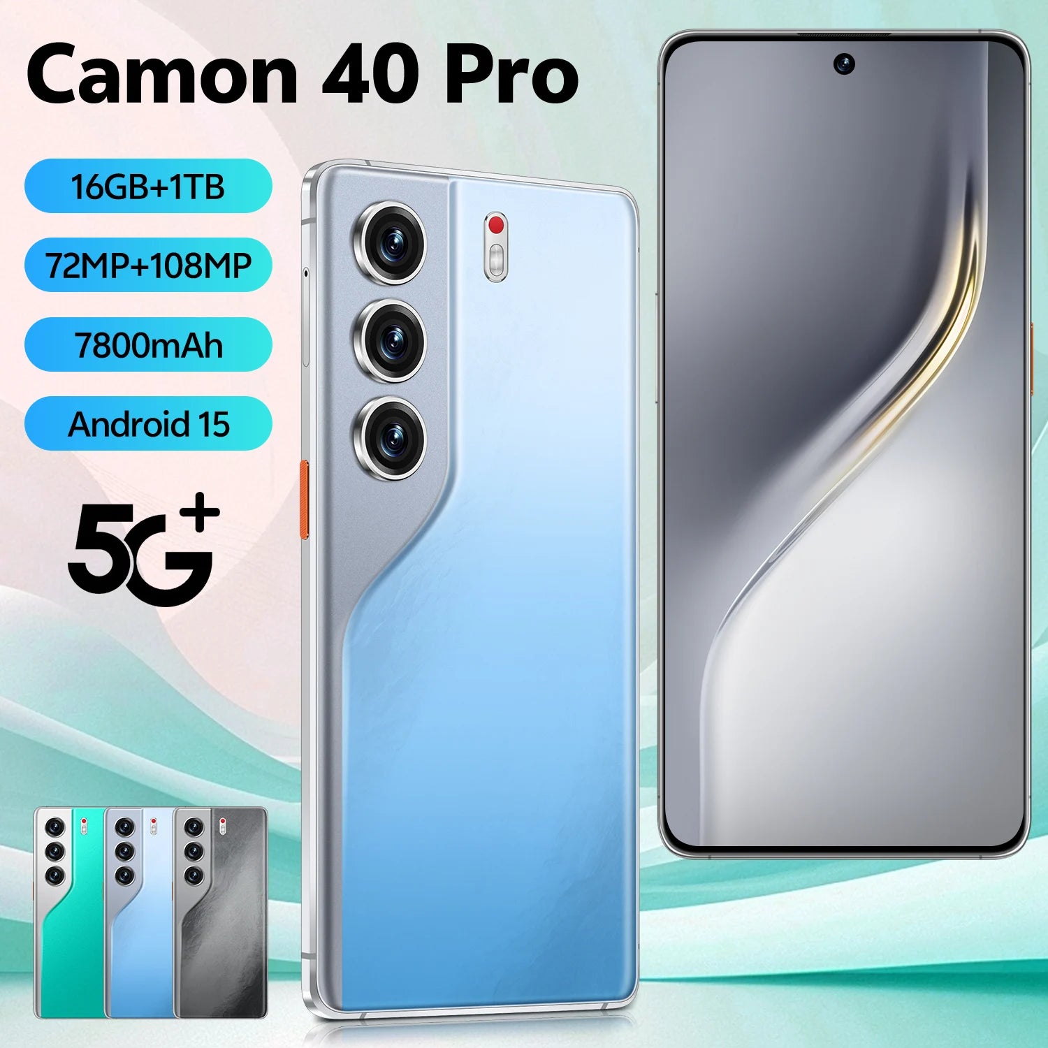 Tecno Camon 40 Pro 5G Smartphone Original Unlocked 7.3-Inch Dual Card Mobile Phone with Deca Core CPU 4G/5G Network and Camera - Tidesmit