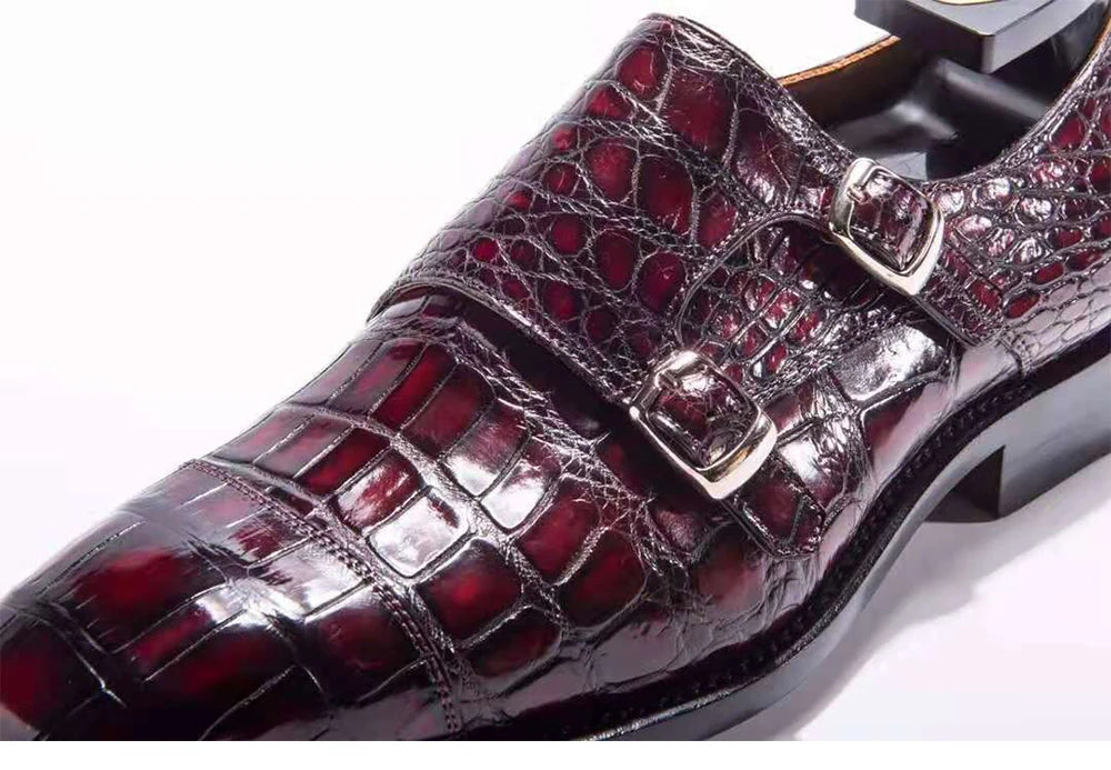 Goodyear Popular Genuine Crocodile Leather Monk Strap Mens Formal Shoes alligator Skin Designer Shoes Men Alligator Shoes Men