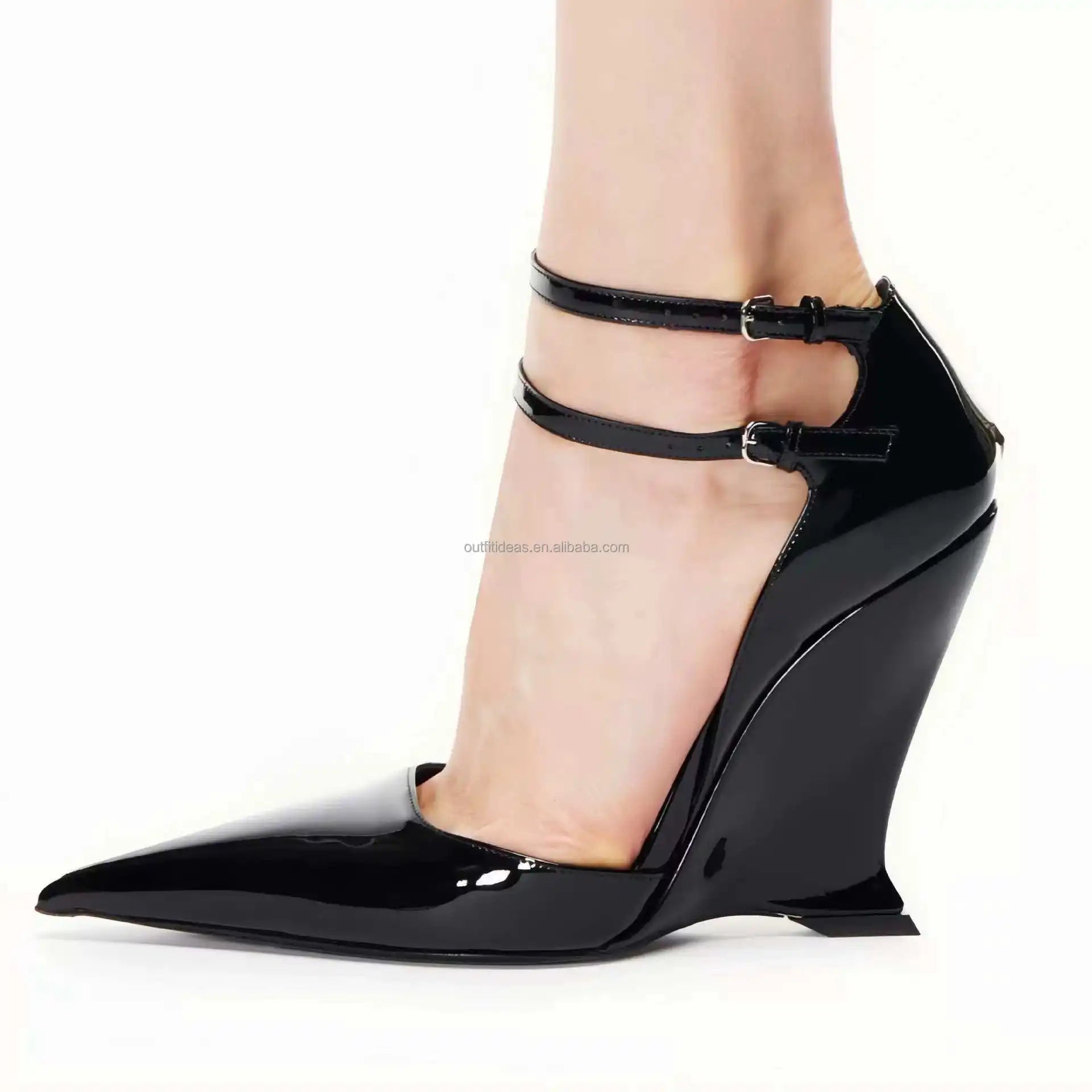 New Fashion Women Girls Shiny Patent Calfskin Pointy Toe Luxury Design Stiletto Heels Pumps Shoes in Genuine Leather Black Pumps