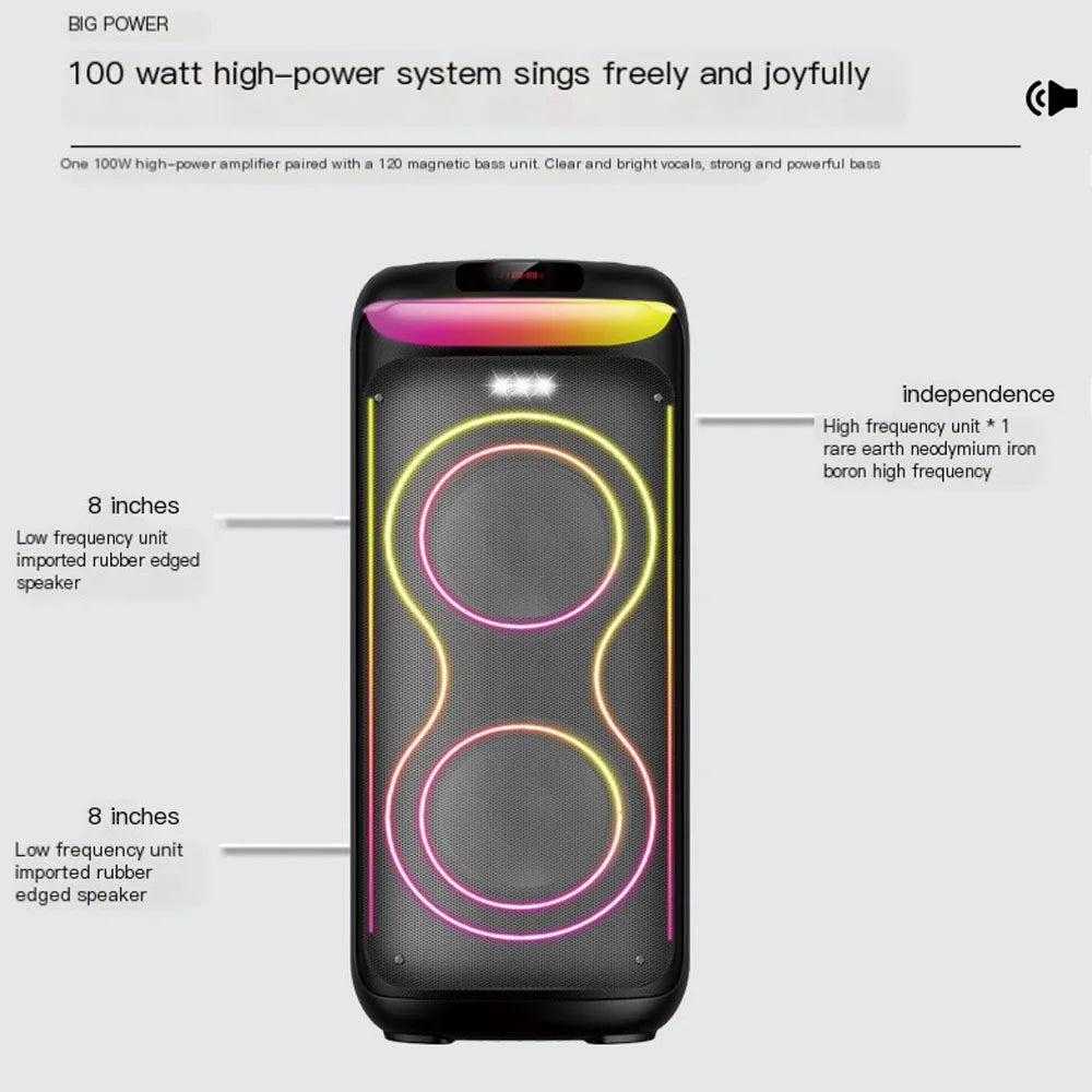 RX-P8Q278 PRO Wholesale Outdoor Portable Wireless LED Speaker Bass100W DJ Karaoke Party Box Blue Tooth Speaker Dual 8-Inch My Store