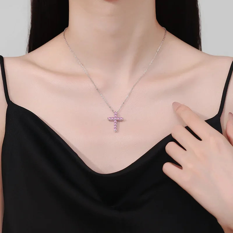 Hip Hop Full Diamond Colored Moissanite Pendant Platinum PT950 18K Gold Necklace Women's Classic Cross GRS Certified Geometric