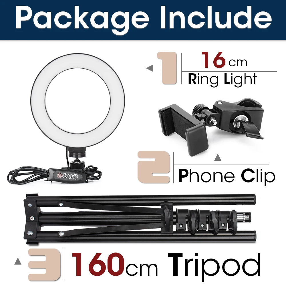 LED Ring Light with Tripod Stand for Live Streaming and Content Creation 16cm and 160cmTripod Tidesmit