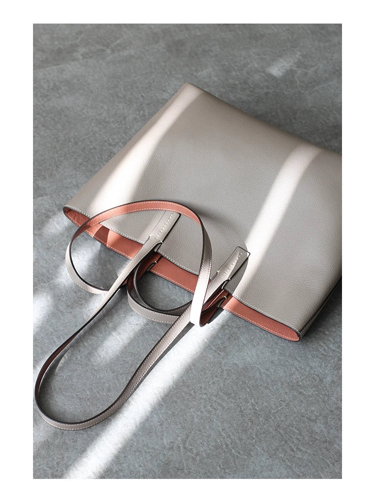 Women Luxury Genuine Leather Tote Soft Cowhide Handbag Two Sides Available Using Shoulder Bags Versatile And Durable