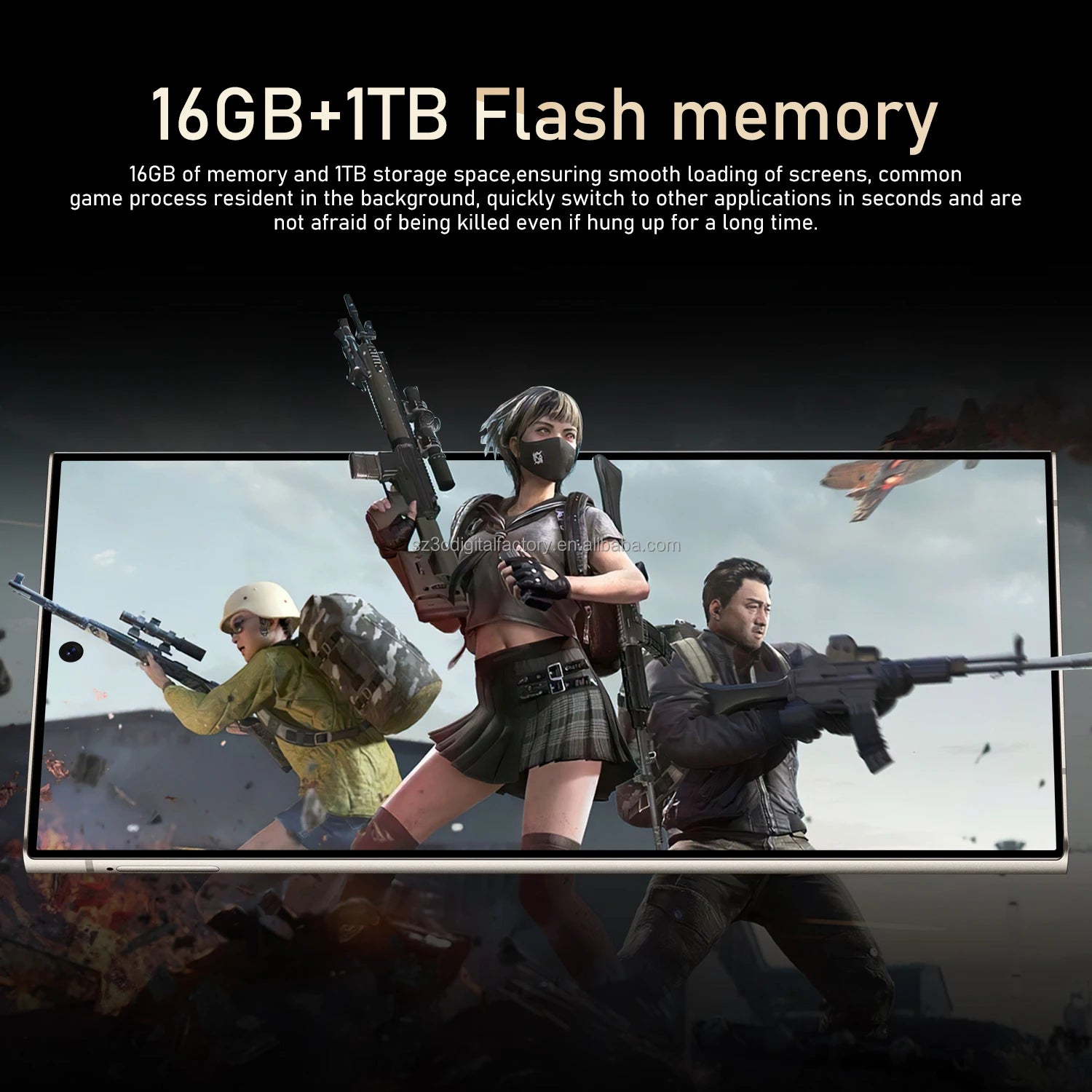 Tidesmit S25 Ultra 5G smartphone with 108MP camera, 16GB RAM, and 1TB storage for high-performance mobile gaming.