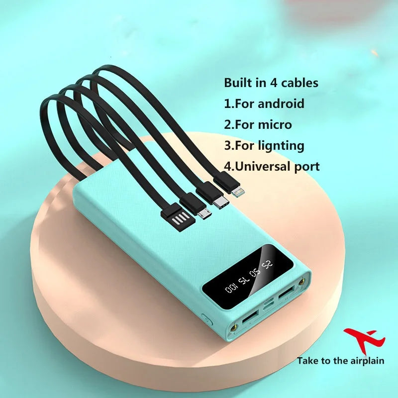 Power bank charger-Dual USB 10000mah PowerBank Fast Charge Built-In Cable 5000mah Plastic Digital LED Display Portable for Mobile Phones Micro USB Tidesmit