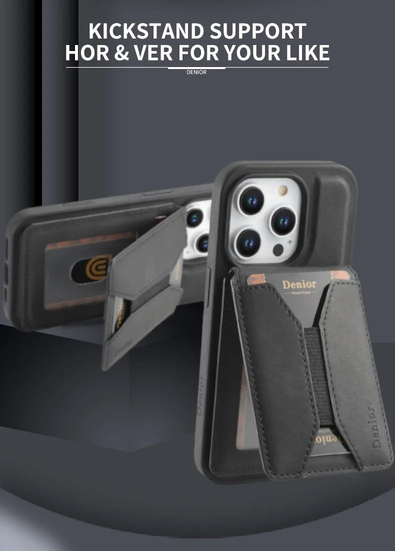 Denior | Magnetic Wallet Card Holder(5Cards) Wireless Charging Phone Case | for iPhone 16 15 14 13 12 Pro Max Plus Tidesmit