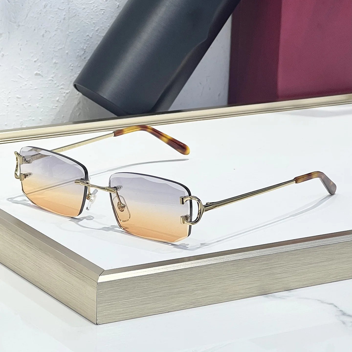 New Unisex Luxury Fashion Designer Polygonal Frameless Sunglasses Comfortable Light UV400 Gradient Lenses High-quality