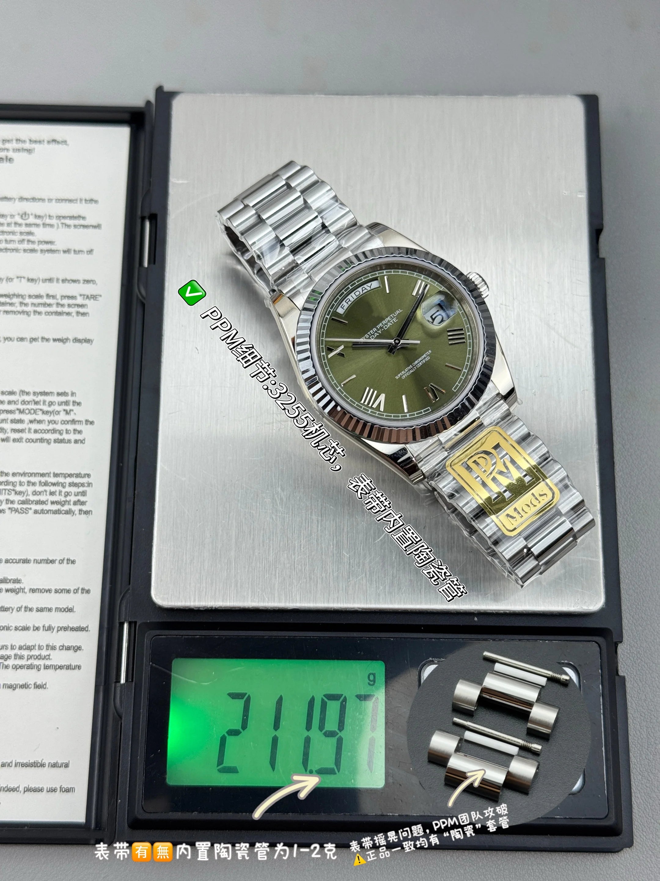 Super Quality Waterproof Mechanical Watch 41mm PPM Factory 904L Steel 3255 Movement 228238 Weighted 208g Green Watch President