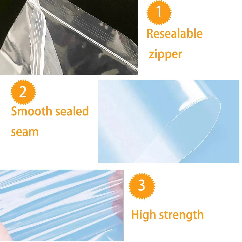 Zip Bags 100 Count 2 Mil Clear Zip Plastic Poly Bags with Resealable Lock Seal Zipper for Food Jewelry Clothing Small Business